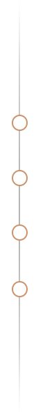 Vertical timeline with four brown circles evenly spaced along a thin gray line.